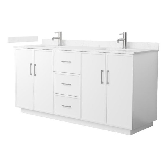 Elan TK 72" White Double Vanity & Carrara Cultured Marble Top & Nickel Trim