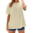 thumbnail image 3 of TODOZO Hot Sale!! Womens Oversized Boyfriend Tee Shirts Short Sleeve Trendy Crew Neck Loose Workout Tee Casual Summer Tops Cotton Beige L, 3 of 9