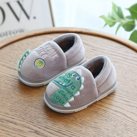 

CoCopeaunt Winter Cute Cartoon Dinosaur Kids Slippers Non-slip Children Home Slippers Baby Warm Cotton Indoor Shoes 2021 Boys Girls Shoes