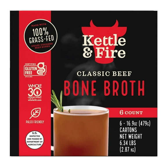 Kettle & Fire Beef Bone Broth, 16.9 Ounce (Pack of 6)