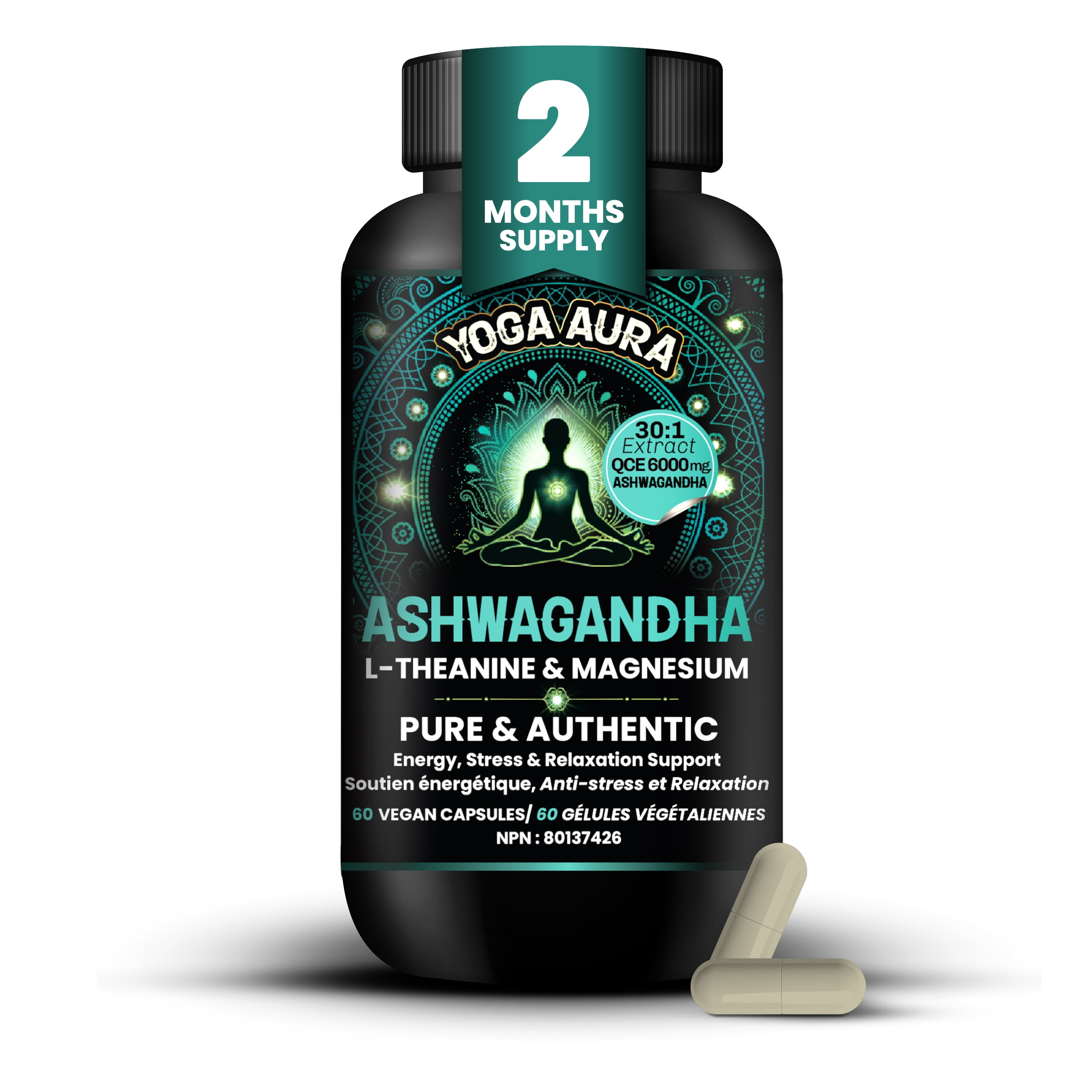 Yoga Aura Yoga Aura Ashwagandha + L-Theanine + Magnesium Tri-Formula Capsules | Calm Focus & Relaxation Support