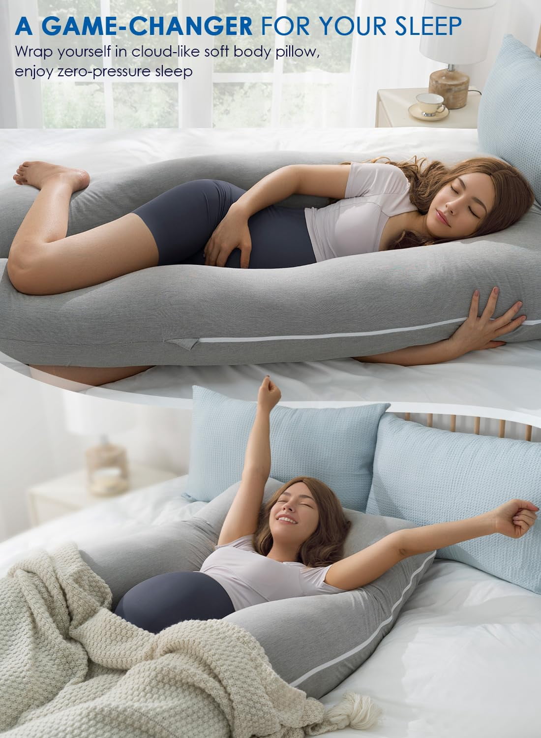 Pillows  Maternity Pillow For Sleeping 55in U Shaped Body Support With Removable Silky Cover Gray