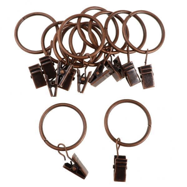 24 Pieces Metal Curtains Drapery Rings Sliding Hook with Clips Copper 25mm 