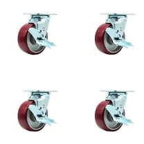 5 Inch Poly on Aluminum Caster Set with Ball Bearings and Brake/Swivel Lock SCC
