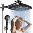 thumbnail image 1 of Pommeau de Douche Pluie avec 5 Réglages Pulvérisation Haute Pression, Bras Extensible Réglable, Pommeau de Douche Double Chromé avec Tuyau de 70”, 1 of 5