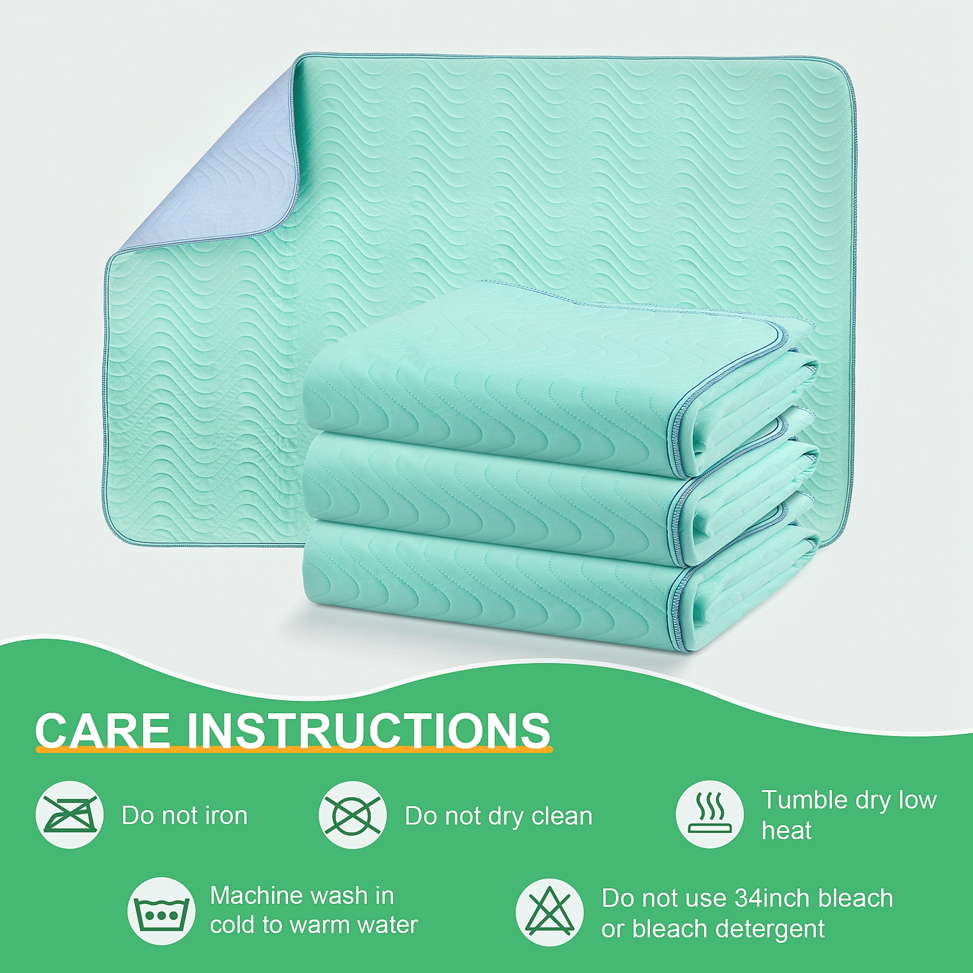 ALLJOY 3 Pack 34”x36” Waterproof Reusable Bed Pads - Washable Incontinence Underpads for Adults, Elderly, Kids, and Pets, Soft Quilted Mattress Protector