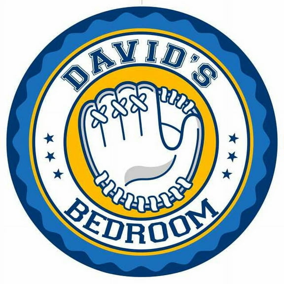 DAVID'S Baseball Glove Bedroom 14" Round Metal Sign Boys Room 100140029014