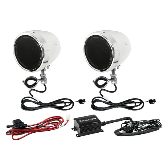 OceanAudio OMC-50.2AD 3 Inch Weatherproof Speakers and Super Mini Amplifier with BT Streaming for 12V Motorcycle, ATV, UTV, Adjustable Brackets, Volume Control