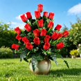 thumbnail image 4 of Artificial Cemetery Flowers for Grave, Red Plastic Rose Ground Insert for Memorial and Fall Gravesite Decor, 18.5 In, 4 of 7
