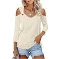 thumbnail image 2 of XuJwPNcy Women's Cold Shoulder Tops 3/4 Sleeve Shirts V Neck Basic Tees Casual Trendy Solid Color Tops Blouse, 2 of 6