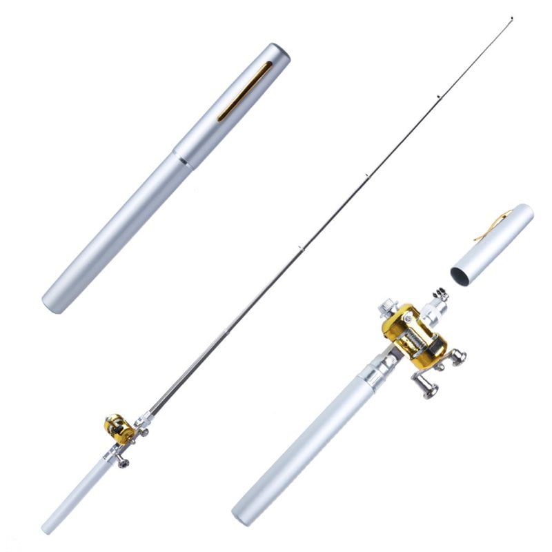 Telescopic Mini Portable Pocket Pen Shape Aluminum Alloy Fishing Rod Pole Reel