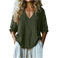 thumbnail image 2 of Yrmaups Loose Fit 3/4 Sleeve T Shirt for Women, Casual V Neck Blouse, Soft Flowy Boho Top for Beach Travel Office Daily Wear, Army Green S, 2 of 5