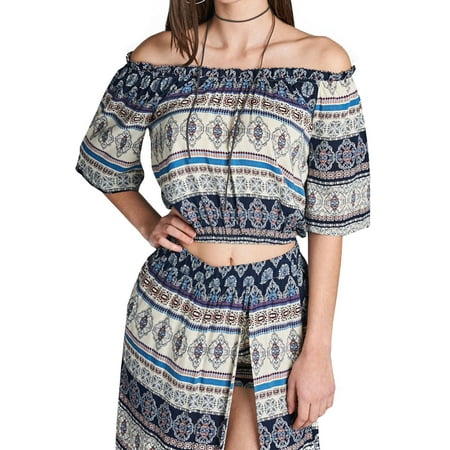- Womens Off The Shoulder Top And Slit Maxi Skirt W/ Insert Pants Set 2572