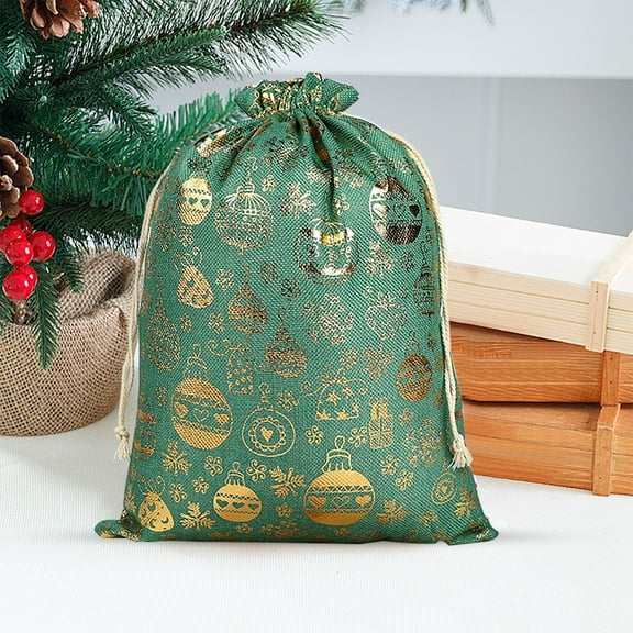Christmas Drawstring Bags Bulk Large Xmas Gild Drawstring Cloth Gift Bags 12 x 16 Inch Gift Wrapping Storage Sack for Party Favor