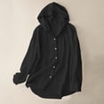 thumbnail image 2 of jobturf Button Down Sun Hoodie Women Cotton Linen Long Sleeve UV Protection Shirts Lightweight Hoodies Hiking Vacation Tops S-2XL, 2 of 9