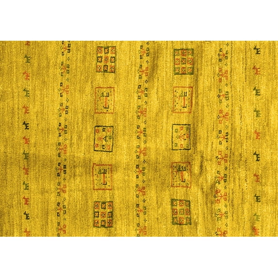 Ahgly Company Machine Washable Indoor Rectangle Abstract Yellow Contemporary Area Rugs, 7' x 10'