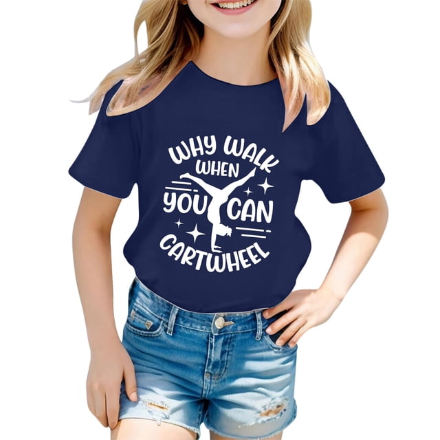 Hauts et T-Shirts pour Filles, Col Rond avec Lettres, Manches Courtes, Ajustement Confortable pour Usage Quotidien, Style Printemps Été pour Jeunes Filles