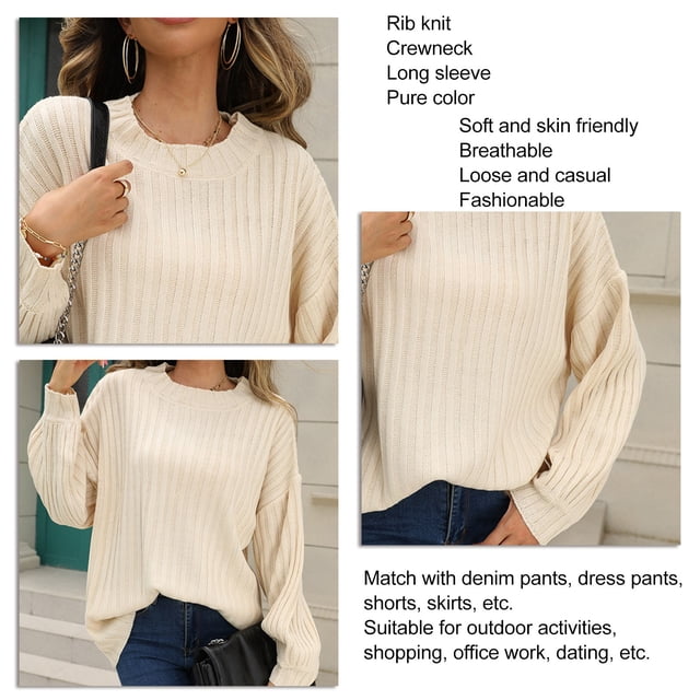 Suéter de manga larga suéter de punto acanalado suelto de color puro elegante y suave jersey elegante para fiesta navideña ANGGREK Otros