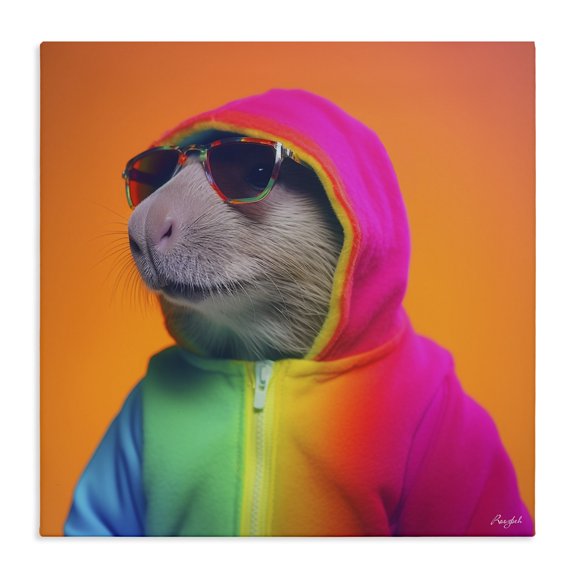 Stupell Industries Eclectic Rainbow Beaver Portrait Canvas Art, 17 x 17, by Roozbeh