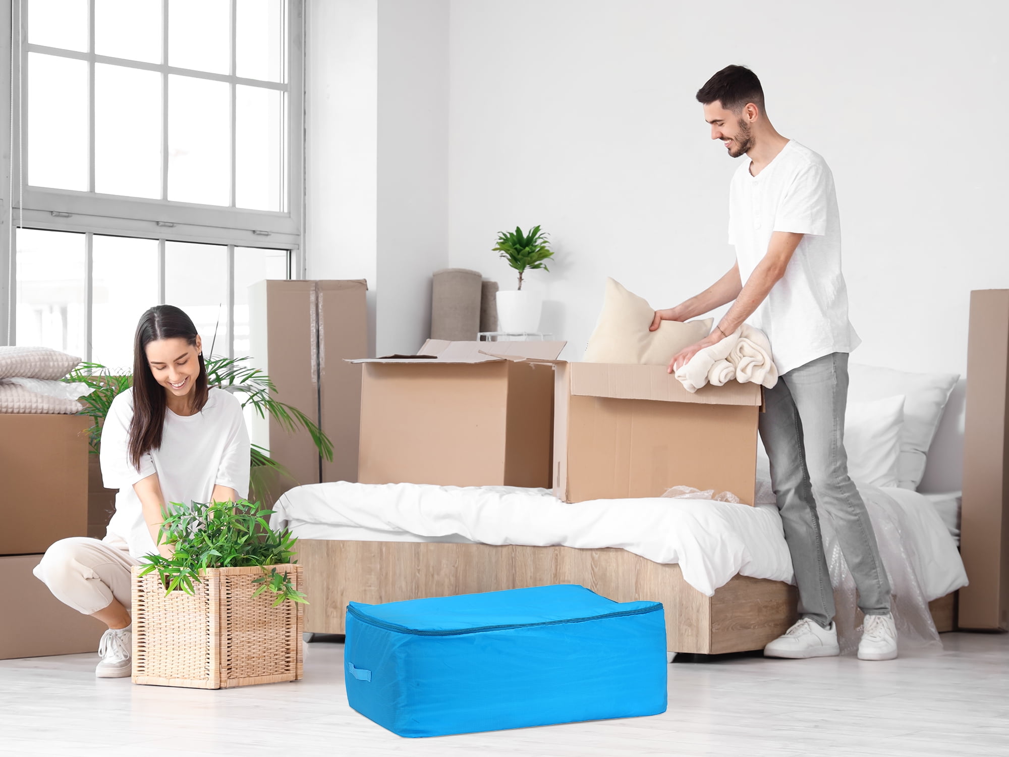 Unique Bargains 1 Pack Clothes Storage Bags Moving Bags Blue 27.5*19.5*12in