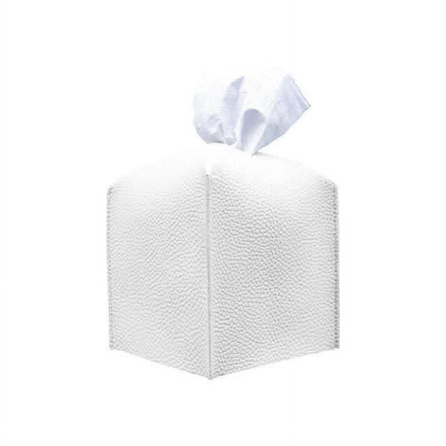 5" X 5" - Caja de pañuelos de cuero blanco Cubierta de cuero plegable cuadrada