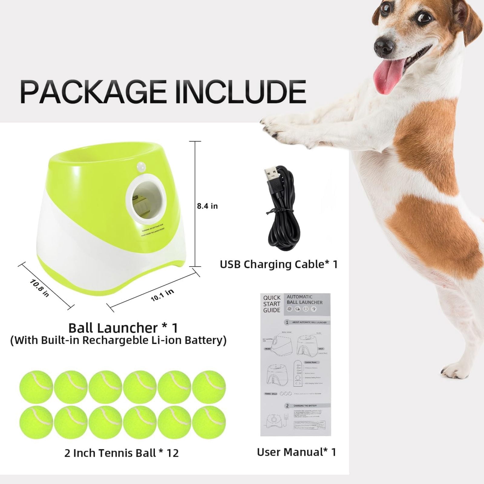 SQDWYGUO Automatic Dog Ball Thrower Launcher with 12 PCS Tennis Balls,Thrower Distance 10-30ft, Interactive Dog Fetch Machine Toy for Small Dogs,New Green