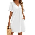 thumbnail image 3 of Boho Dresses For Women 2025, Shift Dress V Neck Short Sleeves Solid Color Casual Flowy Summer Dresses Mens Pants Vacation Dresses Tropical Petite Black Formal Dresses Tennis (L, White) ZMTing, 3 of 4