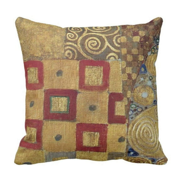 ARTJIA Anniversary Nouveau Klimt Gold Red Old Spirals Pillowcase Cushion Cover 16x16 inches