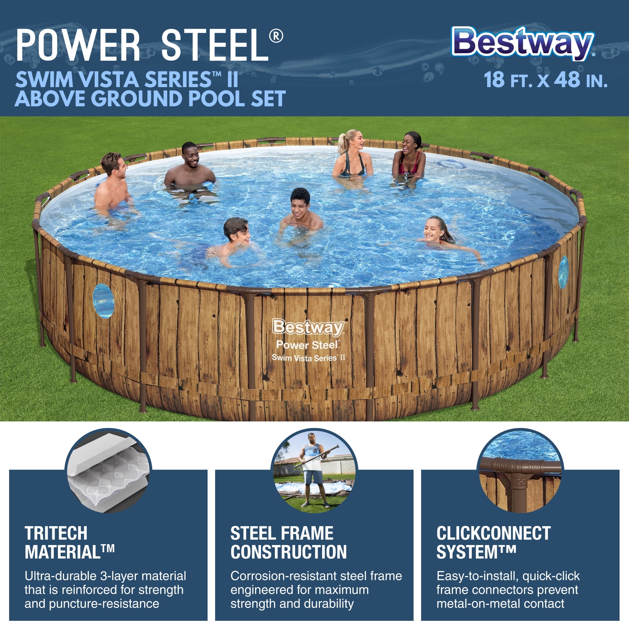 Bestway Power Steel Swim Vista Series II Above-Ground Pool, 18' x