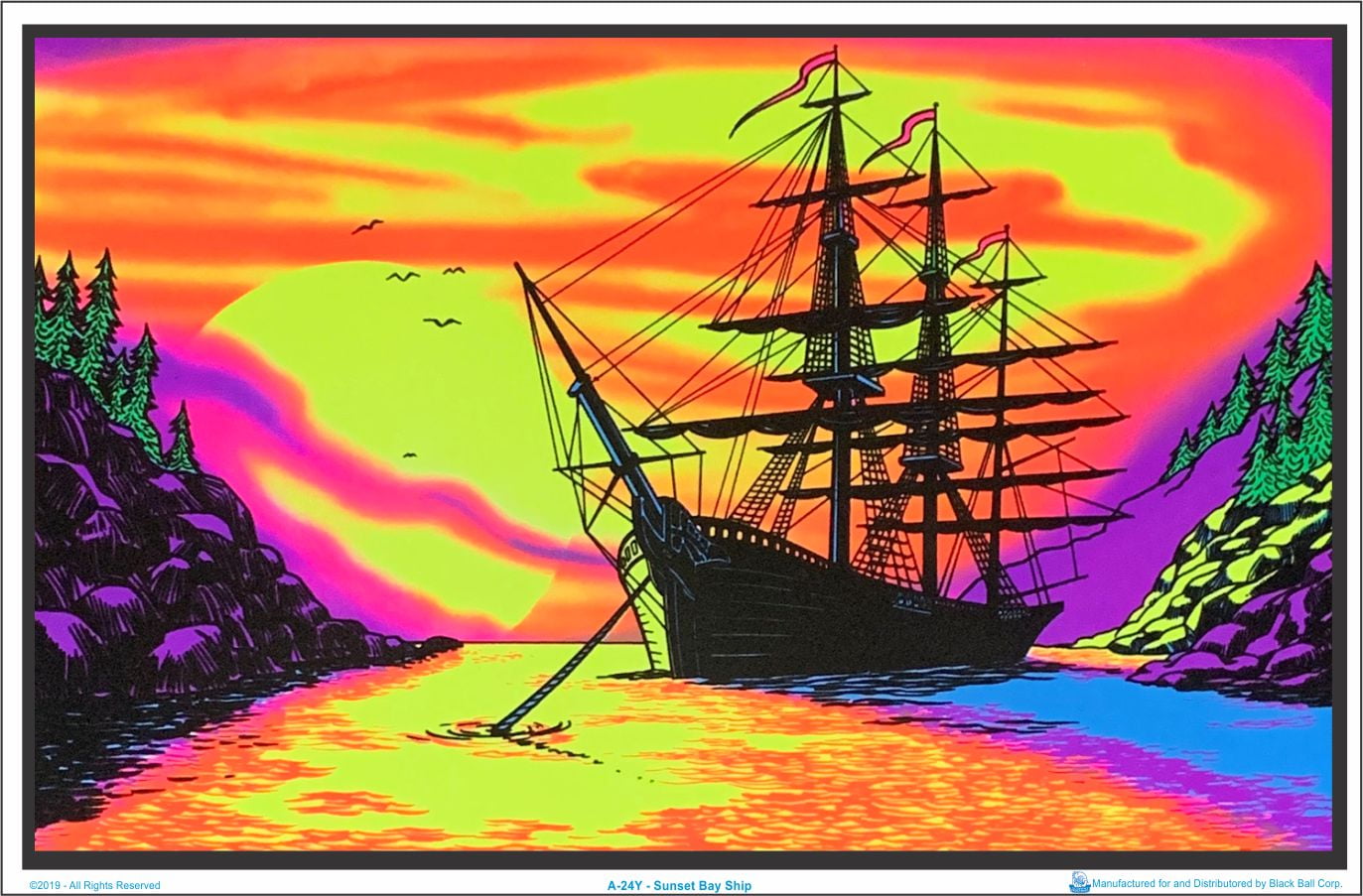 Moonlit Pirate Ghost Ship Blacklight Poster 23 x 35 