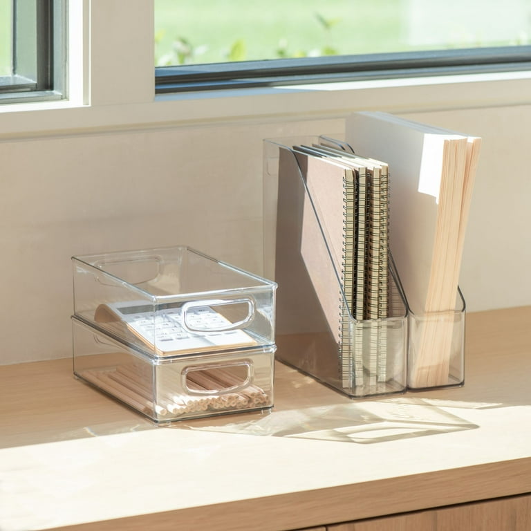  Slim Acrylic File Box with Handles, Clear File Box