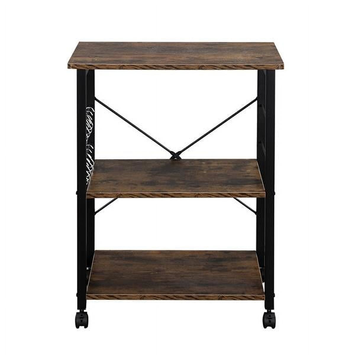 Baker's Rack 3-Tier Kitchen Utility Microwave Oven Stand Storage Cart Workstation Shelf(Vintage Board Top Black Metal Frame)