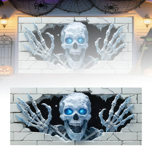 The Bizarre Background Of The Halloween Garage Door Banner Is Enough To Cover The Entire Garage Door Ensuring A Striking Display . Flag Banner Paper Table Runners 72 Inches Long Dog Banners for
