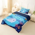 thumbnail image 2 of jejeloiu Cartoon Underwater Whale Twin Comforter Sets,Coral Fish Print Bedding Set For Boys,Light Blue,Navy Blue Reversible,2 Pieces,1 Comforter and 1 Pillowcase, 2 of 7