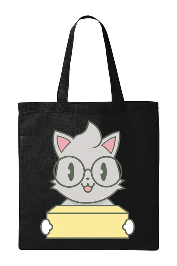 Cat Mascot Holding Box Tote Bag - Image by Shutterstock, One Size Cotton Canvas Tote Bag