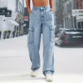 thumbnail image 4 of Pantalones Slim Fit Gibobby de calle de cintura alta para Mujer vaqueros con bolsillos grandes azul XS, 4 of 5