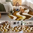 thumbnail image 6 of Brown Wave Round Area&nbsp;Rug 4ft Modern Abstract Art Gold White Line Stripes Linen Non-Slip&nbsp;Washable Circle Rugs Soft Felt Indoor Floor Mat for Bedroom Kitchen Living Room Bathroom, 6 of 9