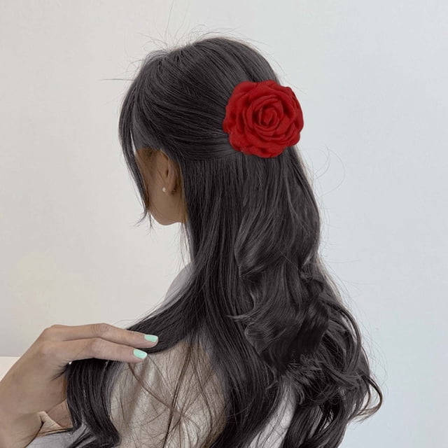 Pelucas con flequillo para mujer, peluca ondulada suelta, cola de caballo, peluca con clip, simulación de cabello abultado, gran red ondulada, rosa roja, temperamento, clip para atar una peluca, trenz