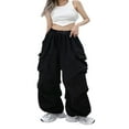 thumbnail image 2 of Ladies Cargo Pants  Solid Loose Trousers with Elastic Waistband and Pockets, 2 of 5