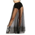 thumbnail image 3 of RUTAYY Women Ladies Nightclub Chic Sheer Pleated Sequin Lace Pencil Skirt High Waist Glitter Tulle Bodycon Half Skirt Solid Color Flowy Swing Skirts, 3 of 9