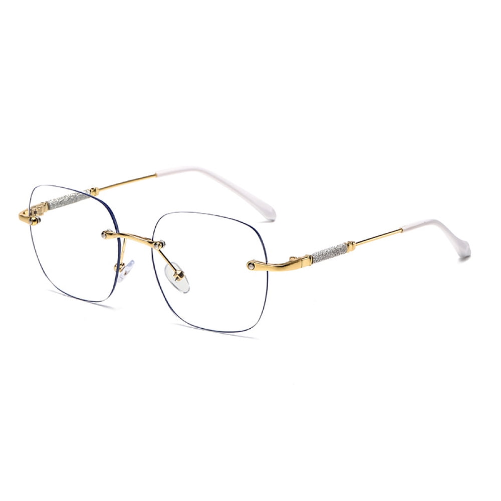 2 Pairs of Ultra Light Rimless Bling Photochromic Gray Square Frameless Gold Reading Glasses 3.00 for Women Blue Light Blocking Readers +3.0 UV