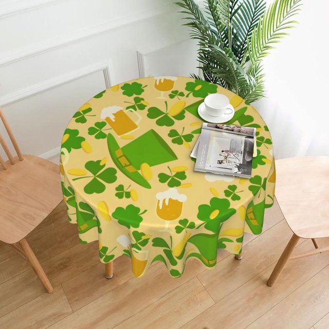 Nappe Ronde de la Saint-Patrick 60 Pouces Résistante aux Plis, Housses de Table de Pique-Nique Lavables en Polyester pour Cuisine, Fête, Dîner