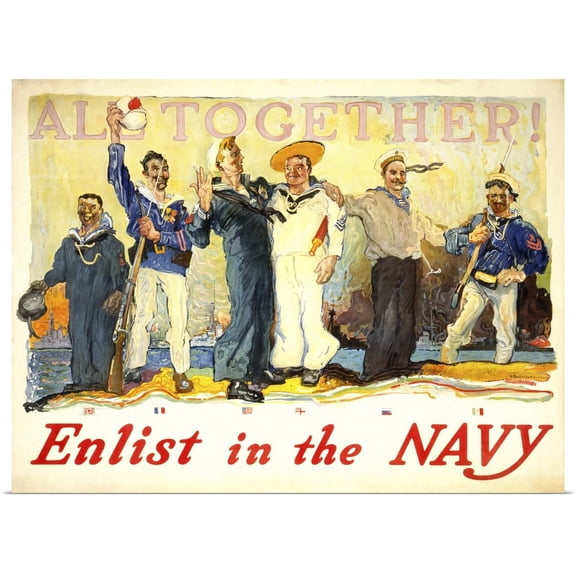 Great BIG Canvas | Rolled Vintage Apple Collection Poster Print entitled Enlist In The Navy - Vintage Propaganda Poster