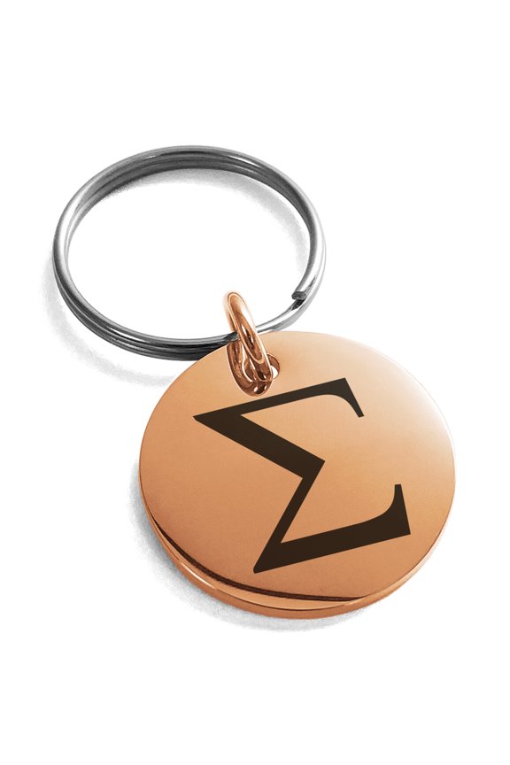 Stainless Steel Sigma Mathematical Engraved Small Medallion Circle Charm Keychain Keyring