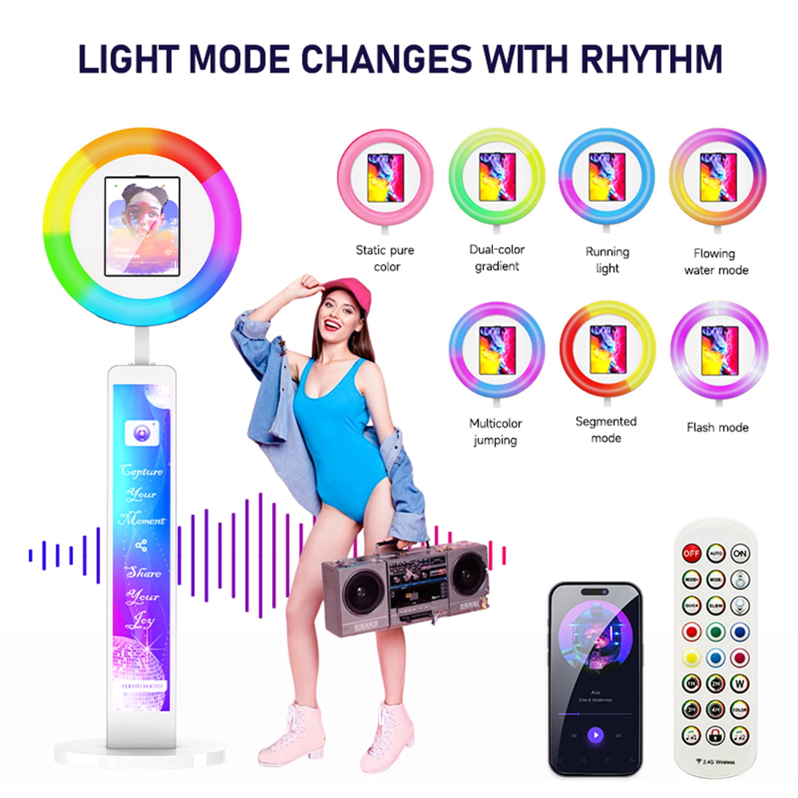 Ipad Photo Booth,Compatible with 10.2in-12.9in, APP Control Ring Box, Music Sync, Free customized Logo,Flight Case