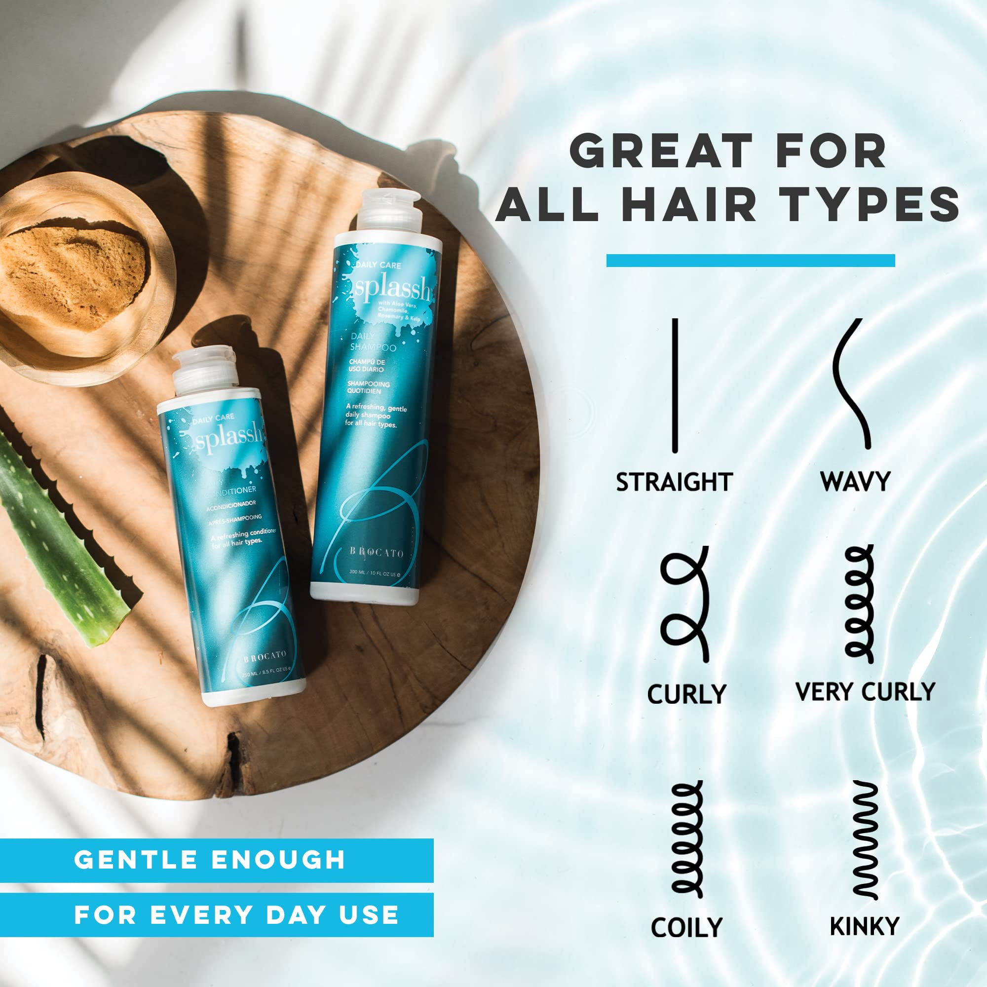Brocato Splassh Daily Hair Conditioner, 32 Oz | Moisturizing Conditioner with Fortifying Keratin and Natural Aloe Vera, Chamomile & Rosemary | No Sulfate or Parabens - For All Hair Types