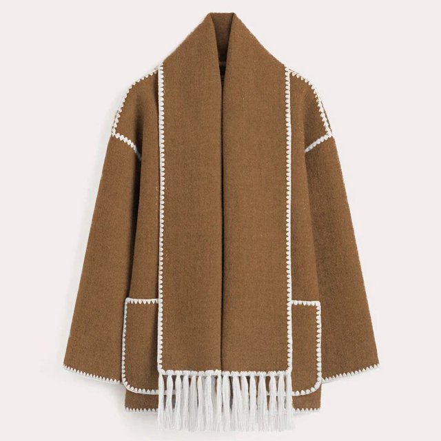 Fashion Loose Wool Coat With Scarf Women Elegant Pockets Long Sleeve Warm Jacket Lady 2023 Winter Single Breasted Thick Outwear