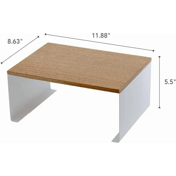 Wood-Top Stackable Kitchen Rack - Modern Counter Shelf Organizer Steel   Wood Large White