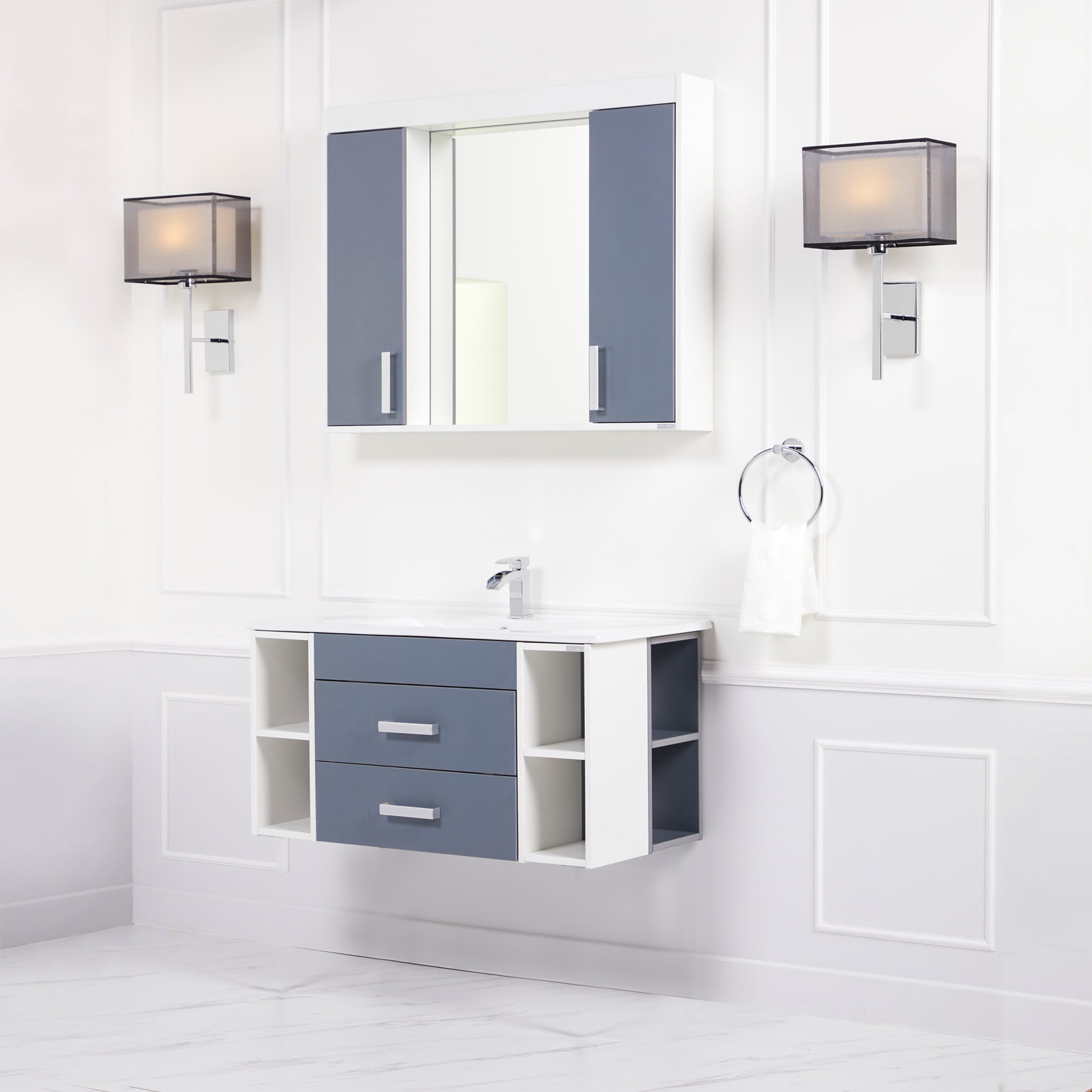 LUXE Bidet Kyro Bathroom Vanity, Medicine Cabinet, Sink, Carbon Gray