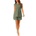 thumbnail image 2 of INSPIRAR CHIC Conjunto de Pijamas de 2 Piezas de Tejido Waffle para Mujeres, Top Sin Mangas y Pantalones Cortos, Conjuntos de Lounge en Verde Oliva, 2 of 6
